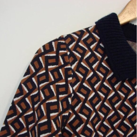 DVF Diane Von Furstenberg Mini Dress Milena Zig Zag Camel Knit Office Small NEW - Picture 10 of 15